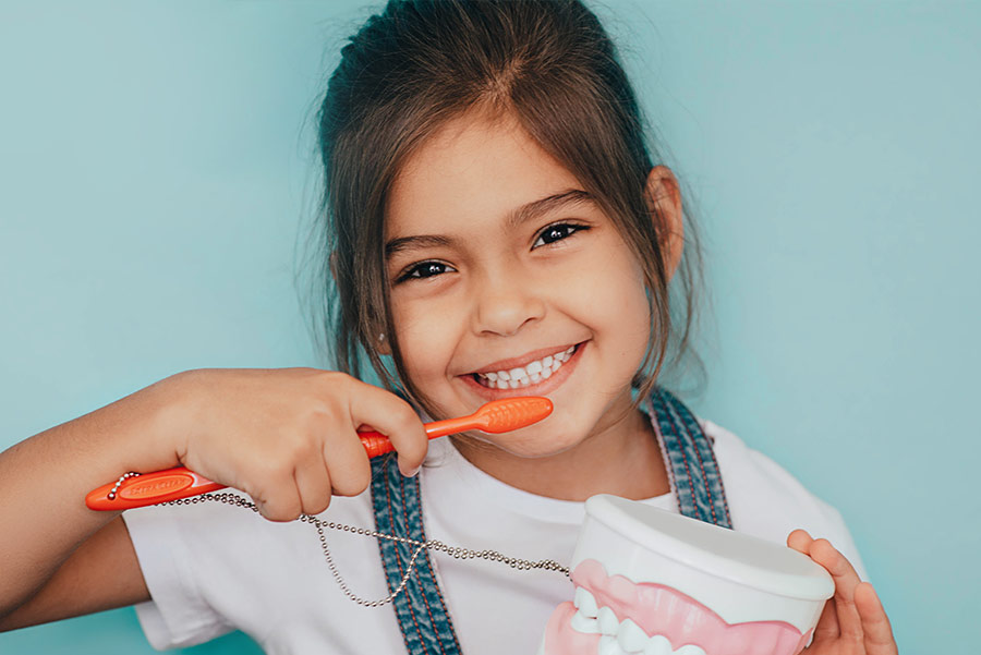Niña pequeña primeros dientes